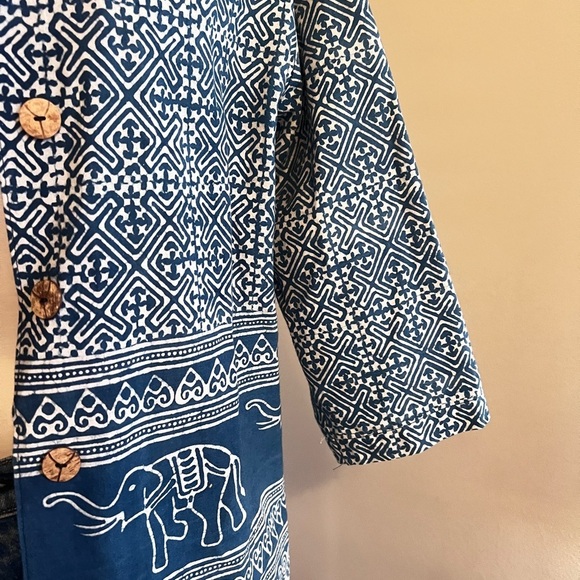 Paluang Indigo Home Elephant Print Batik Button Down Shirt - Picture 3 of 4